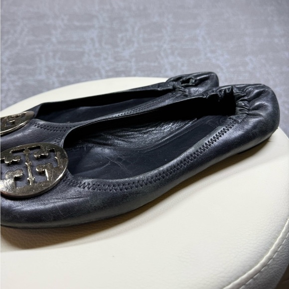 Tory Burch Minnie Black Leather Ballet Flat Loafer Womens Size 9 Sold as is - Picture 3 of 5